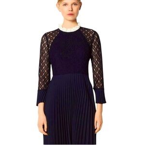 ❤️ 🆕 DIMPLE HSY Elegant Navy BLUE Dress with Cream Accents Size S